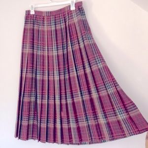 S/M Vintage 12 Evan-Picone Plaid Wool Skirt Purple Maxi Midi